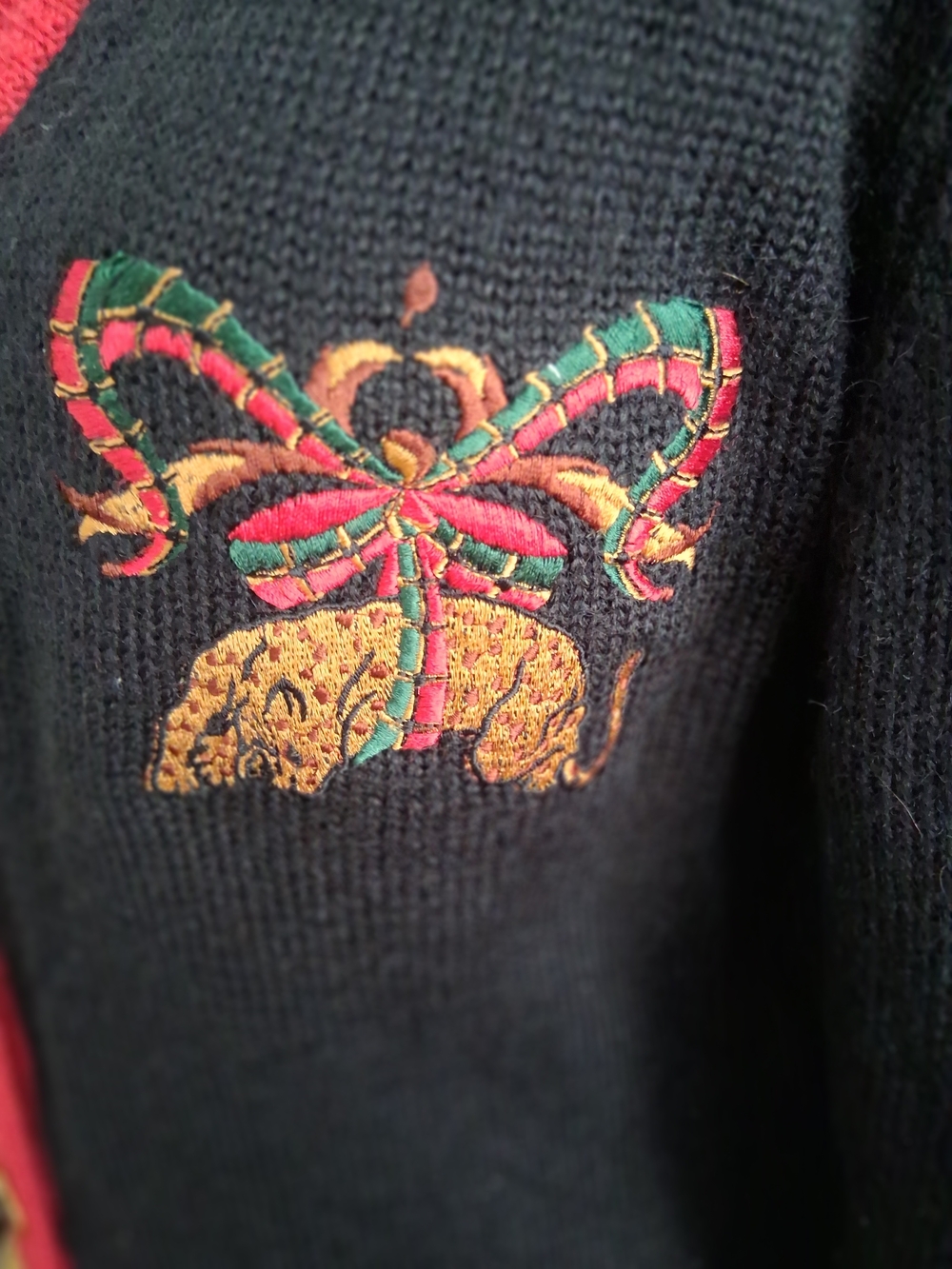 Rare: Herman Geist Women's Sweater with Gold & Red Embroidered Tiger Detail